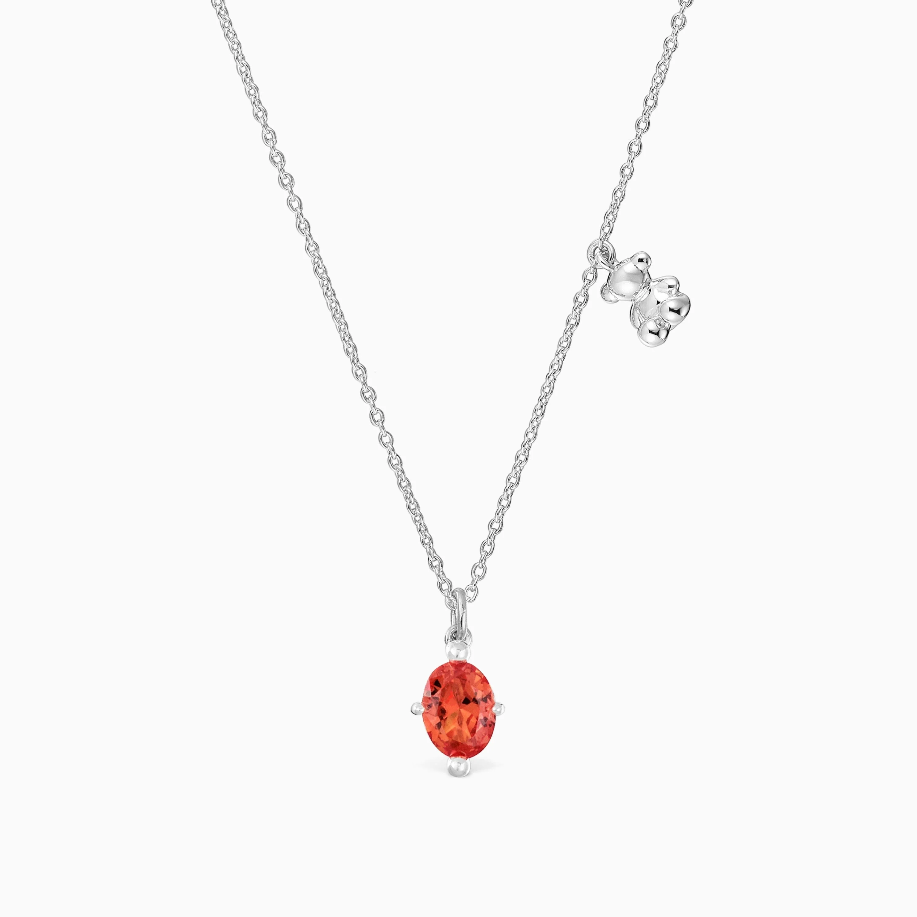 Short silver bear motif Necklace with lab-grown orange sapphire Bold Bear LGG - 1