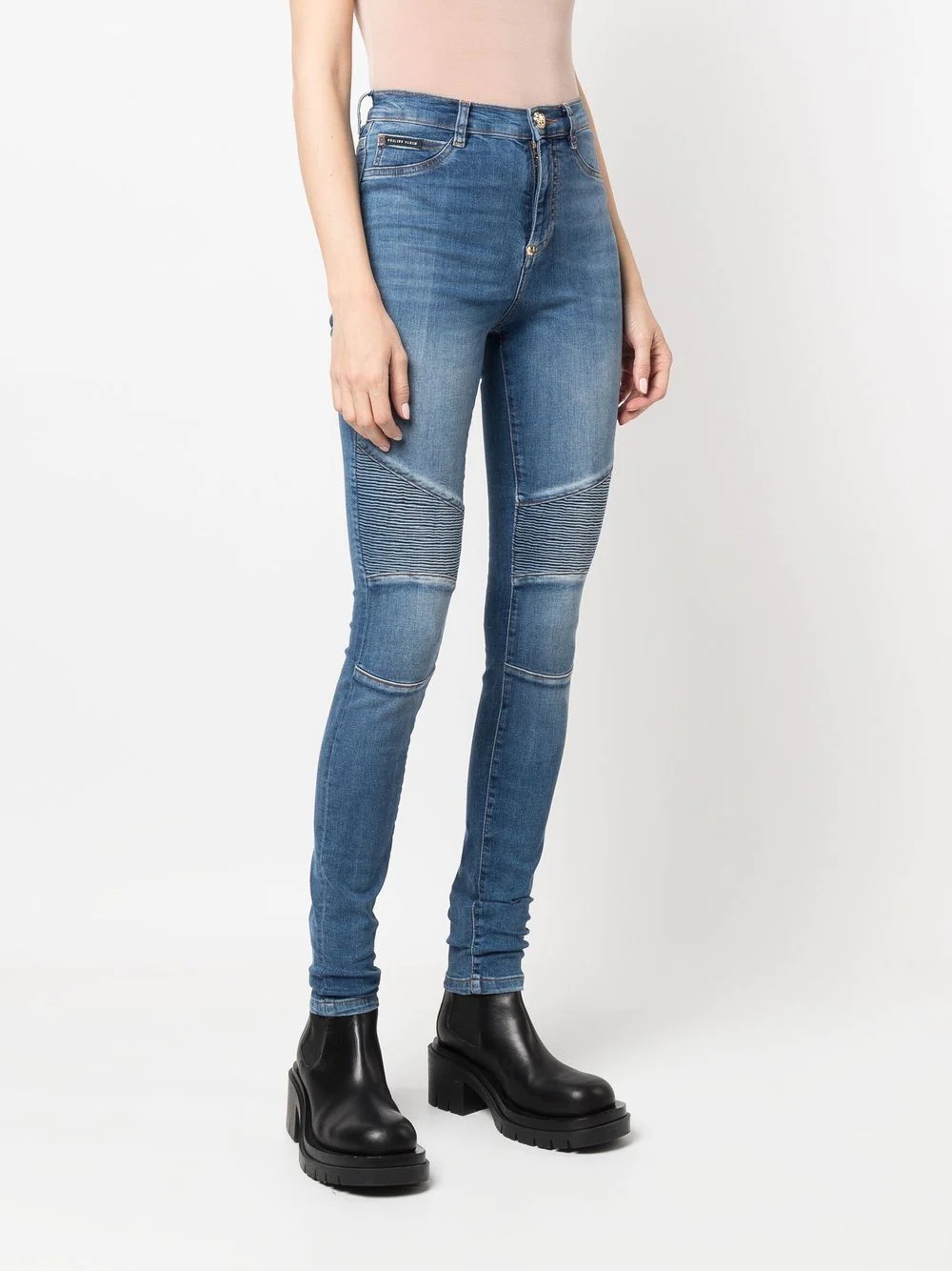 high-waisted biker jeans - 3