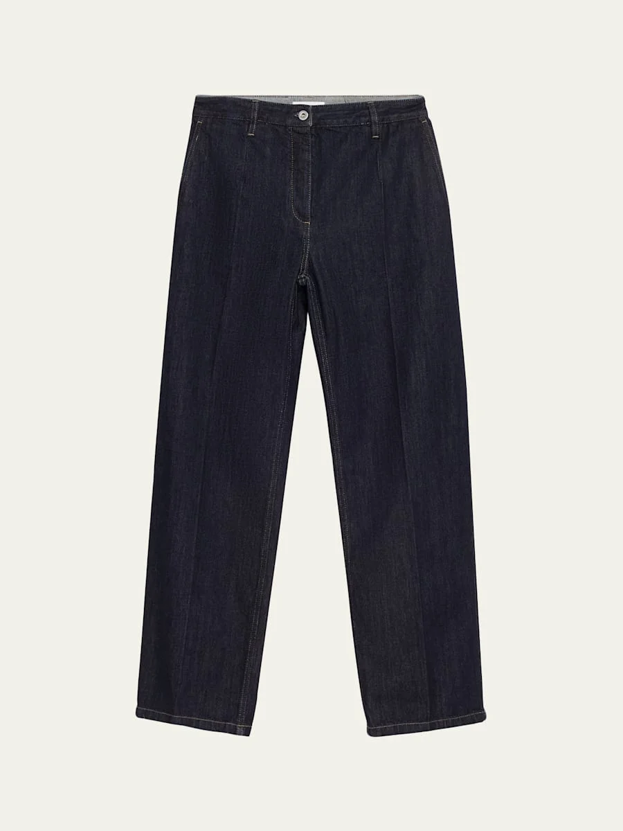 Creased Straight-Leg Denim Trousers - 1