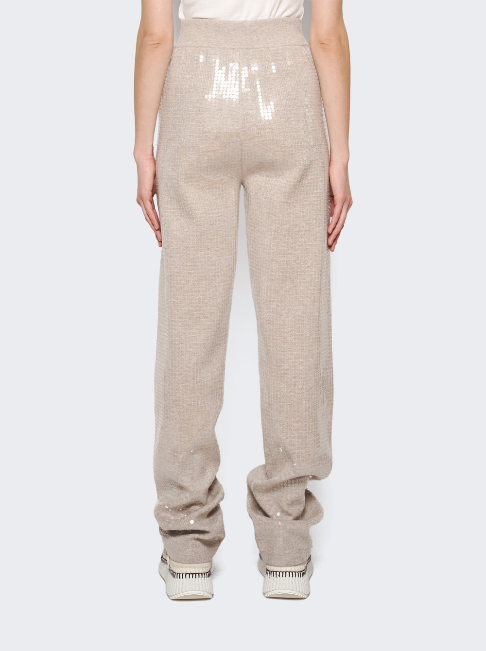 Sequinned Cashmere Cotton Blend Trousers Beige Melange - 5