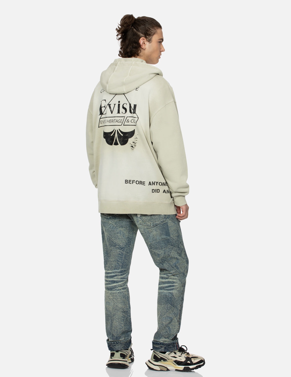 Multi Logos Print Loose Fit Washed Zip-Up Hoodie - 15