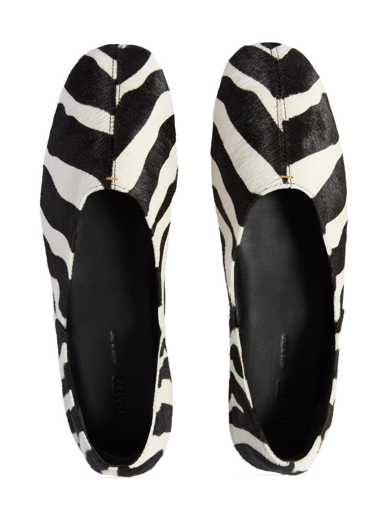 Women's Jane Zebra-Printed Calf Hair Ballerina Flats - Black White 3