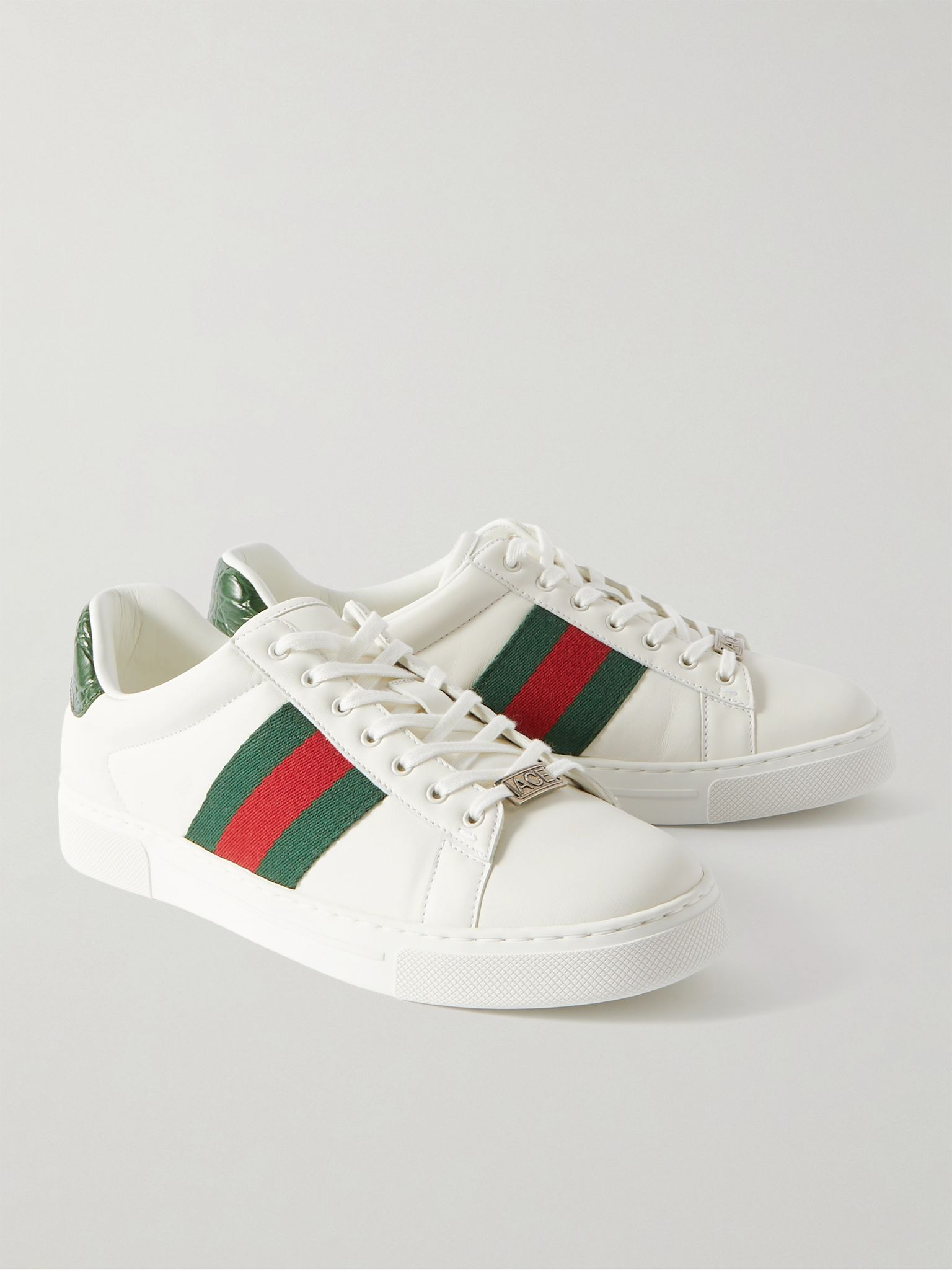 Ace Webbing-Trimmed Leather Sneakers White - 4
