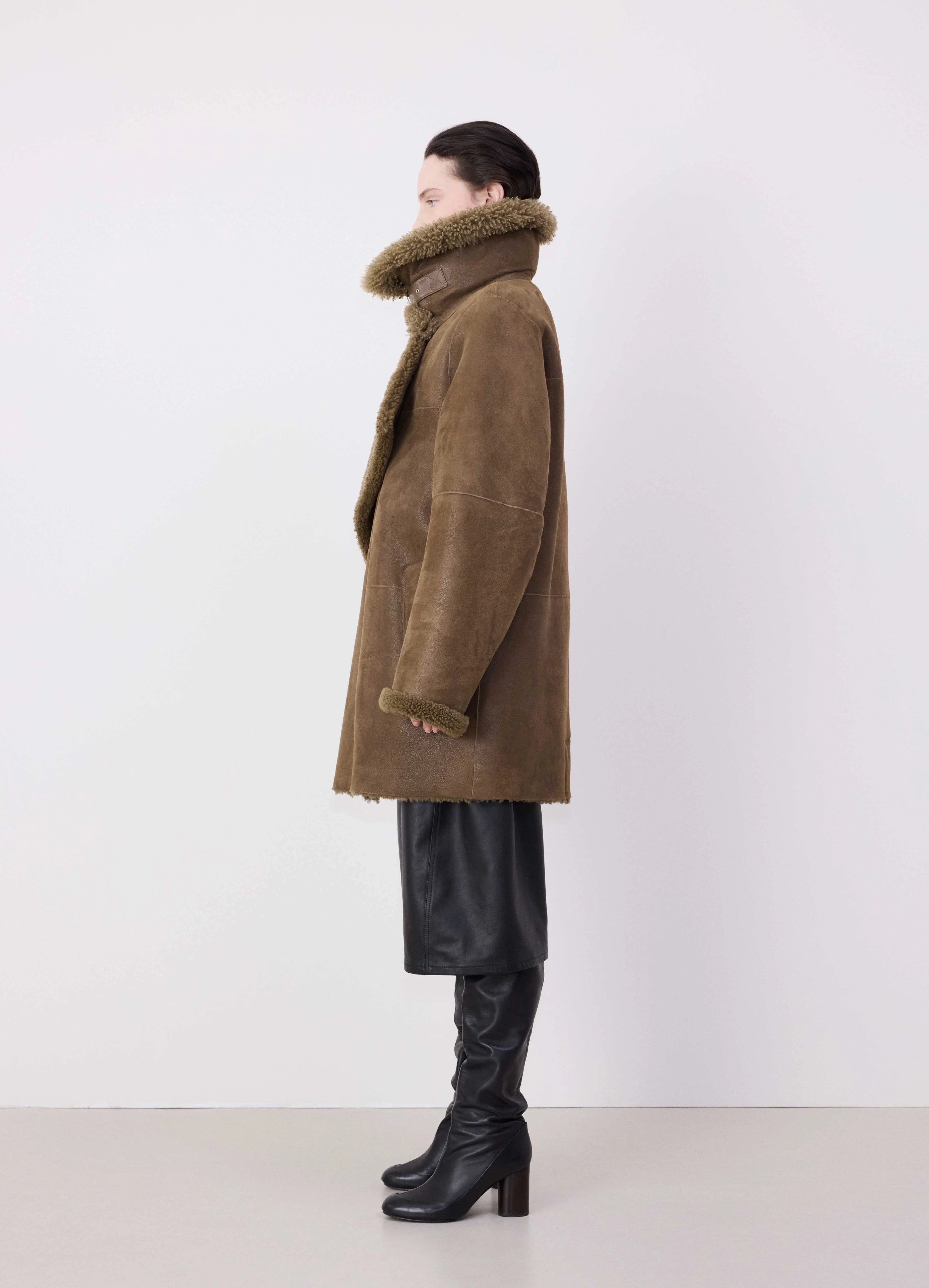 ASYMMETRICAL SHEARLING COAT - 4