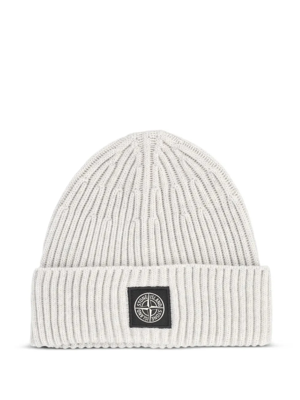 Stone Island N100002 Compass Logo Patch Ribbed Knit Beanie Sand Melange - 1