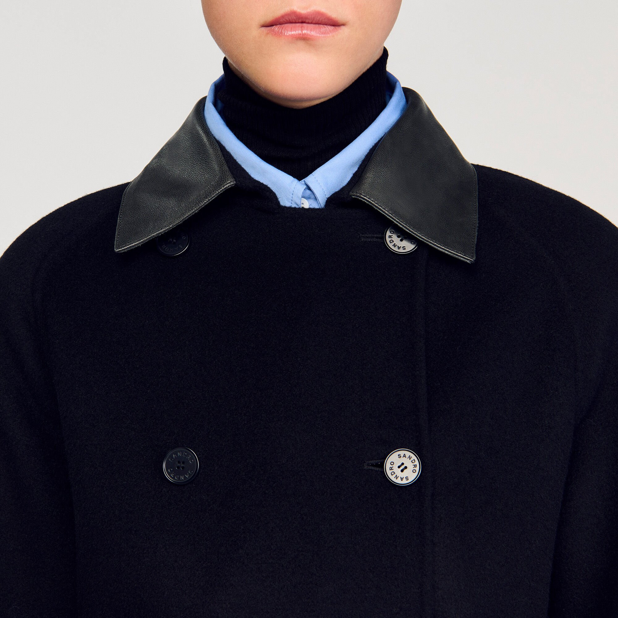 LONG WOOL AND LEATHER COAT - 3