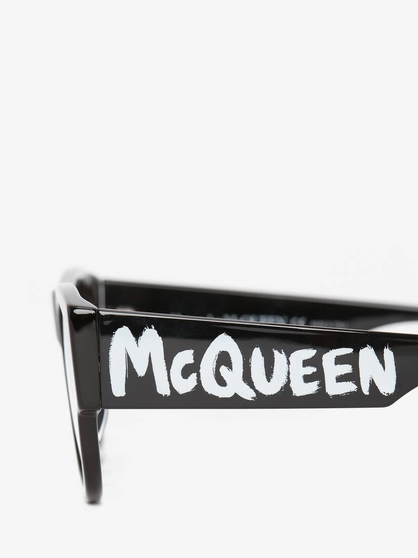 Men's McQueen Graffiti Rectangular Sunglasses in Black/white - 4