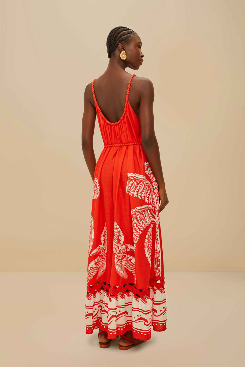 Red Majestic Coconut Tree Lenzing™ Ecovero™ Euroflax™ Maxi Dress 4