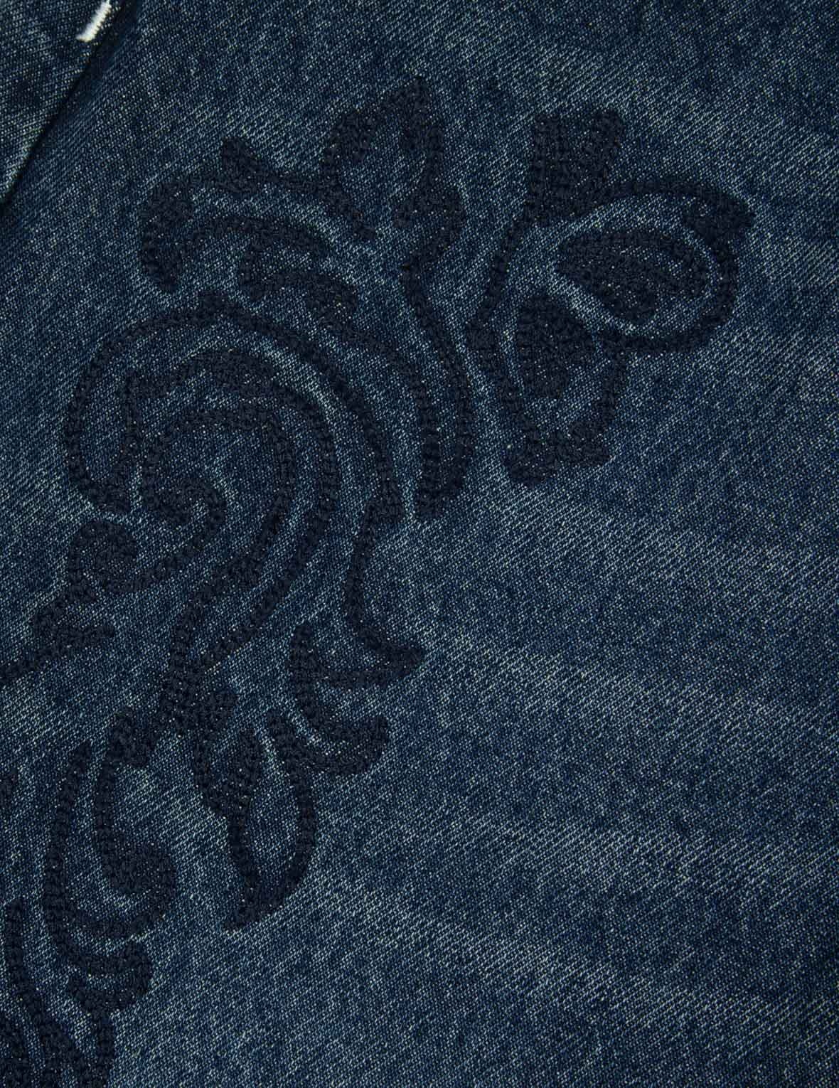 BUTTERFLY AND SEAGULL EMBROIDERY WIDE-LEG JEANS - 11