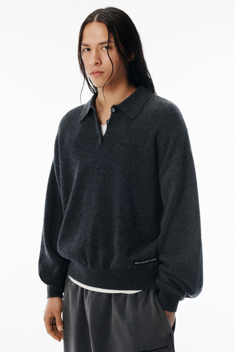 Charcoal Wool-Blend Henley Pullover 3