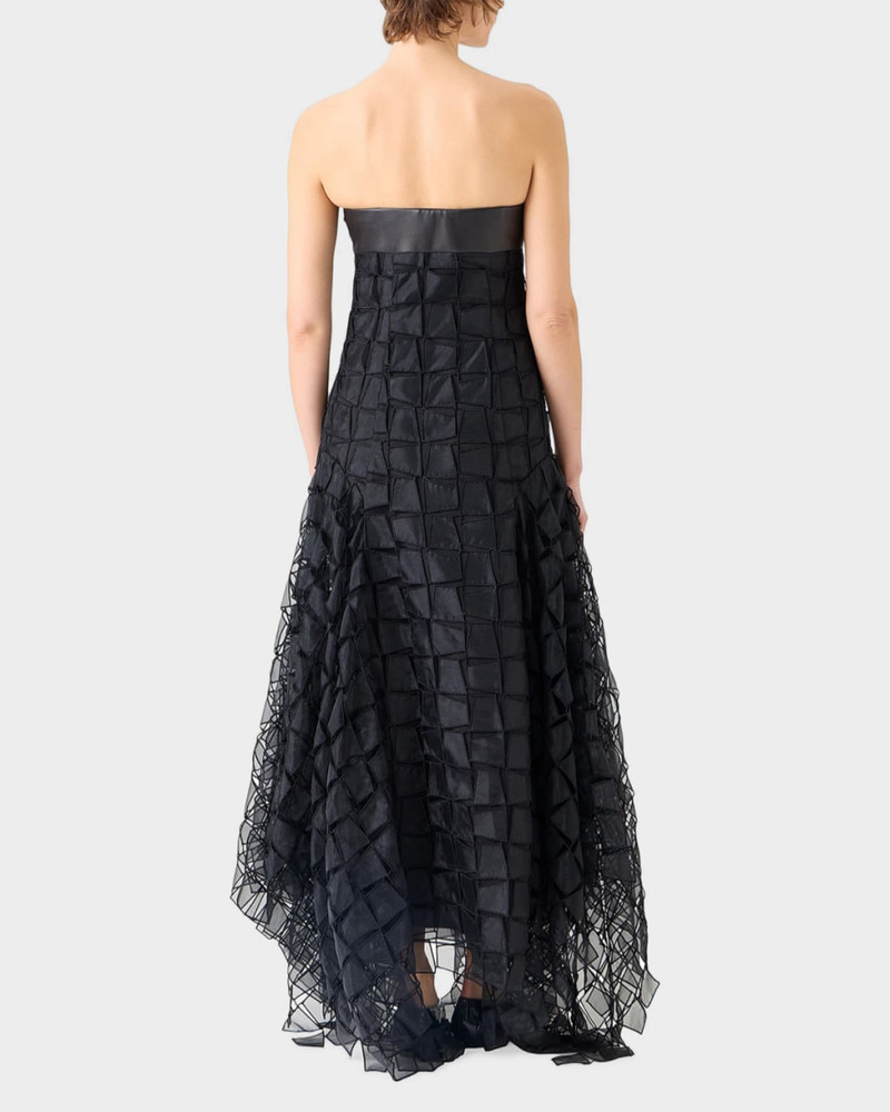 AKRIS Strapless Trapezoid Embroidered Organza Fringe Maxi Dress outlook
