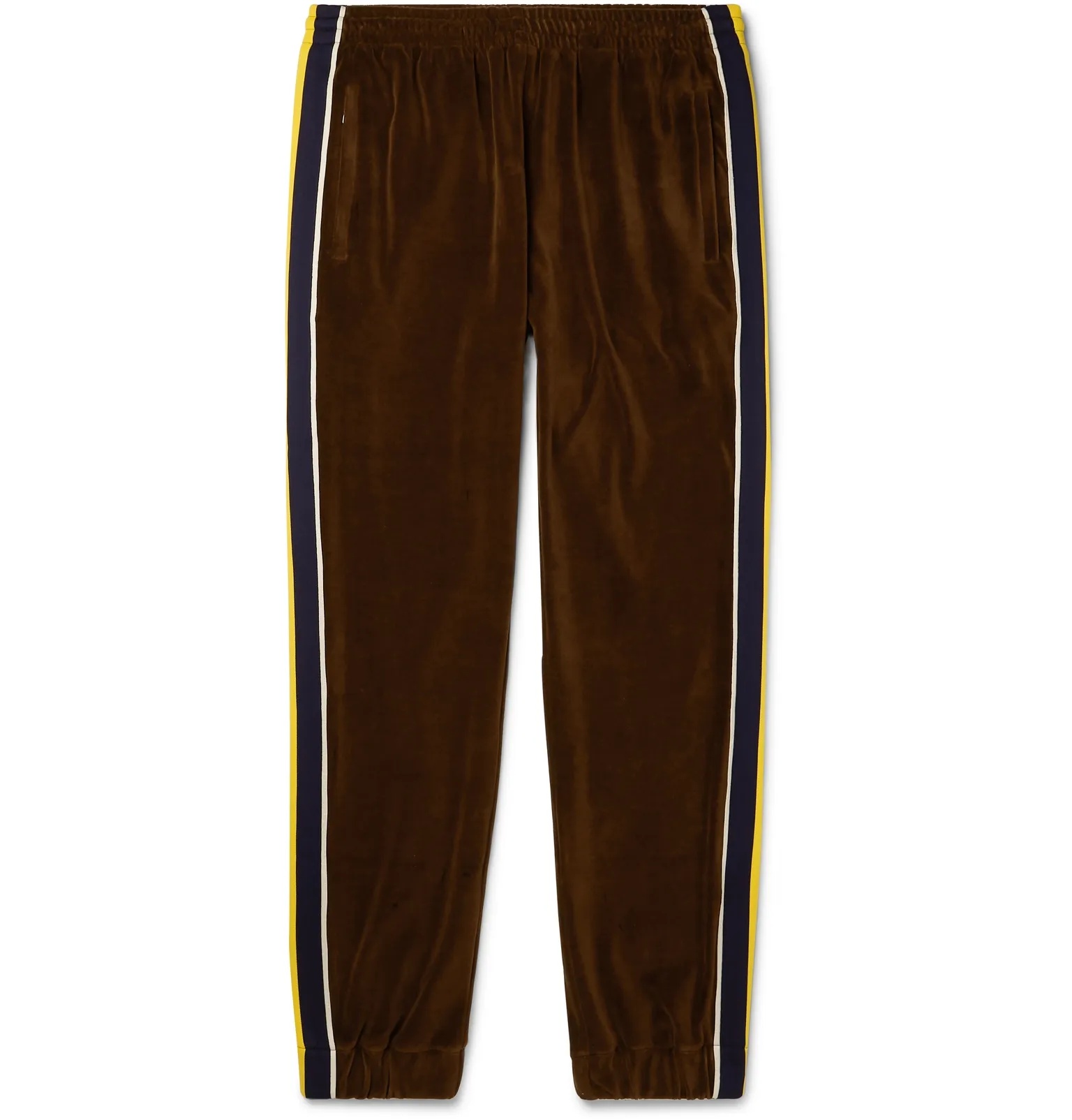 Tapered Webbing-Trimmed Velvet Track Pants - 1