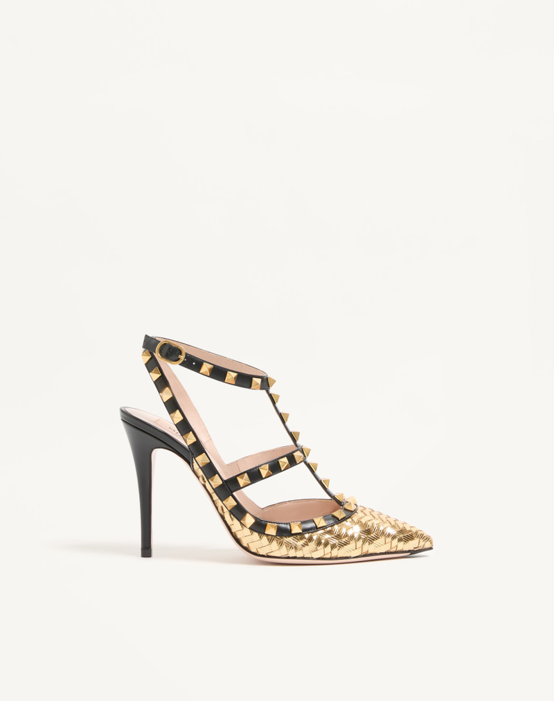 ROCKSTUD PUMPS IN WOVEN LAMINATED NAPPA 100MM 1