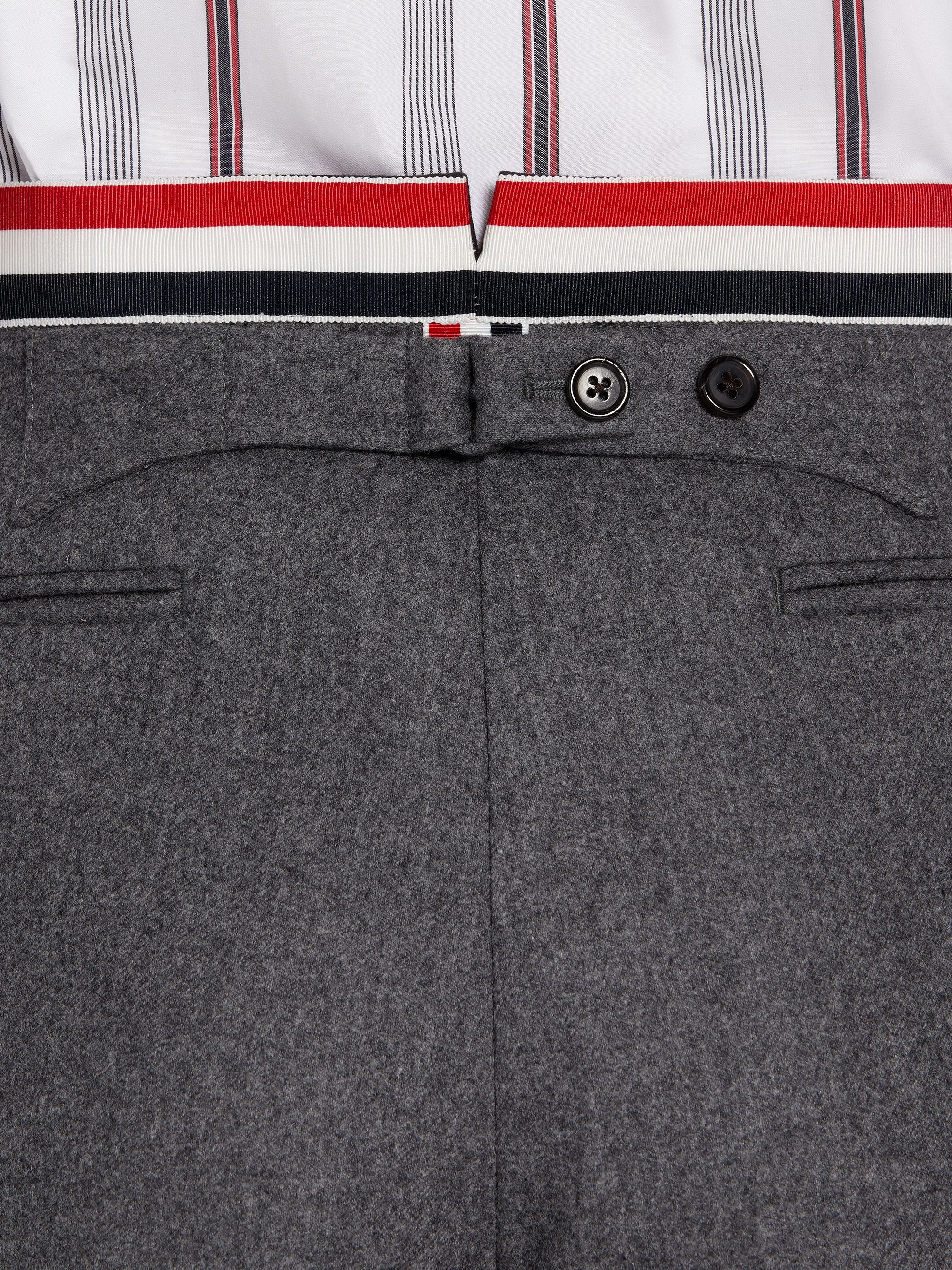 Medium Grey Wool Flannel Grosgrain Stripe Waistband Classic Backstrap Trouser - 6
