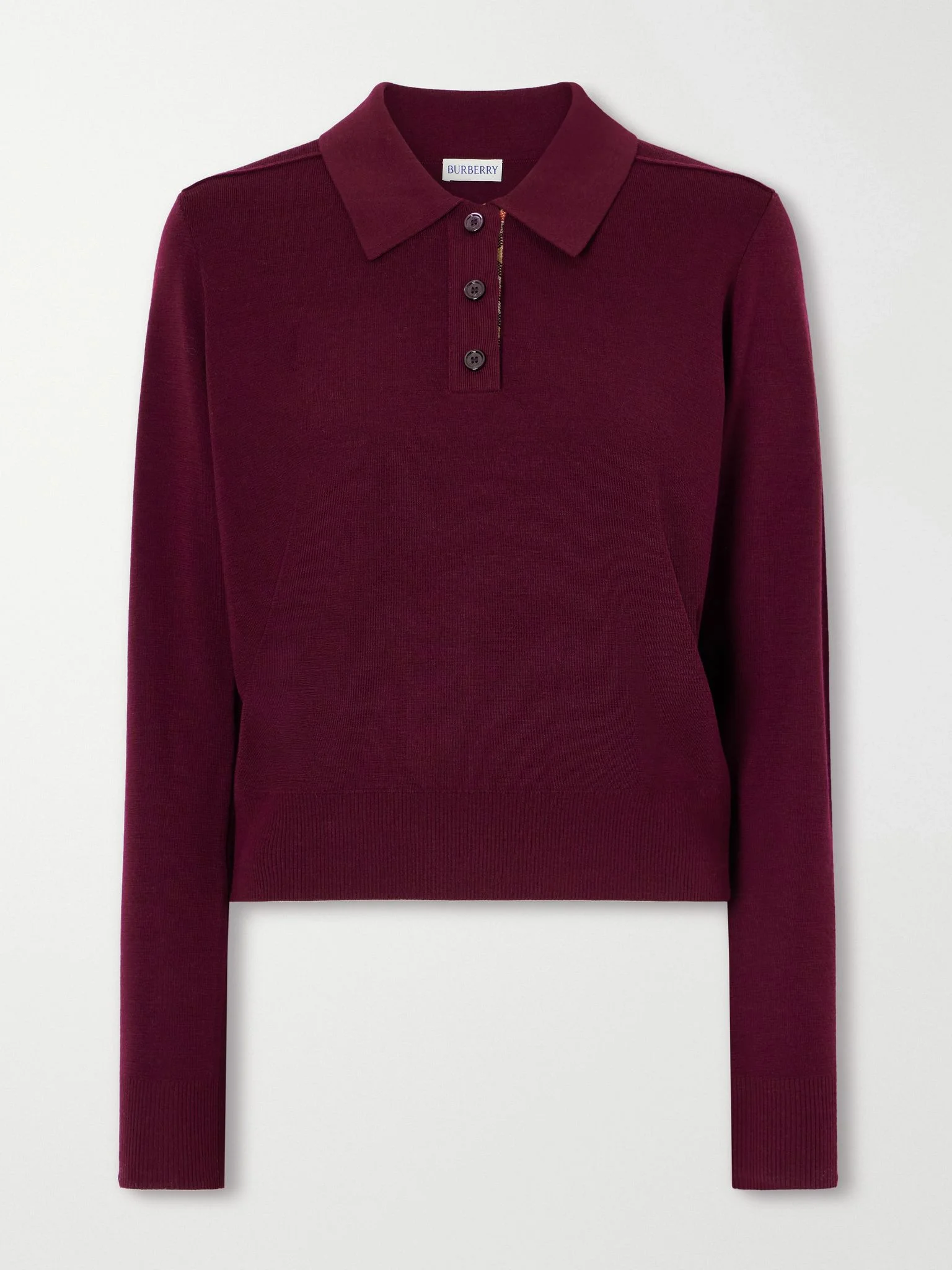 Mandy ribbed-detail wool polo sweater Burgundy - 1