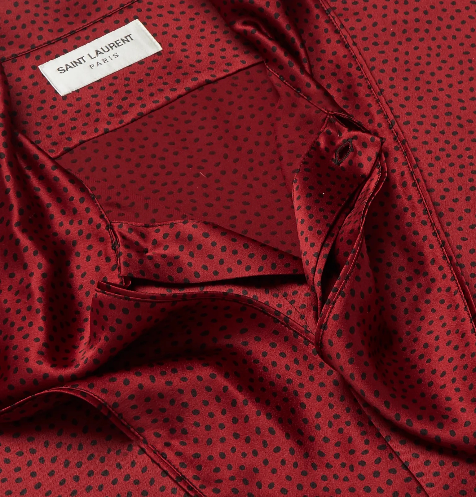 Tie-Detailed Polka-Dot Silk-Satin Shirt - 5