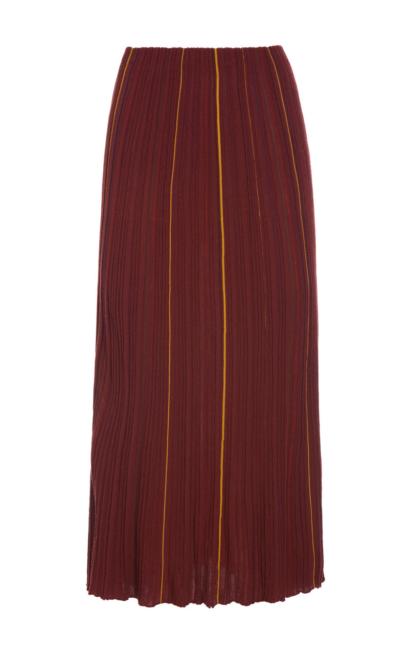 Celeano Pinstripe Knit Midi Skirt Burnt Sienna Merino Wool 1