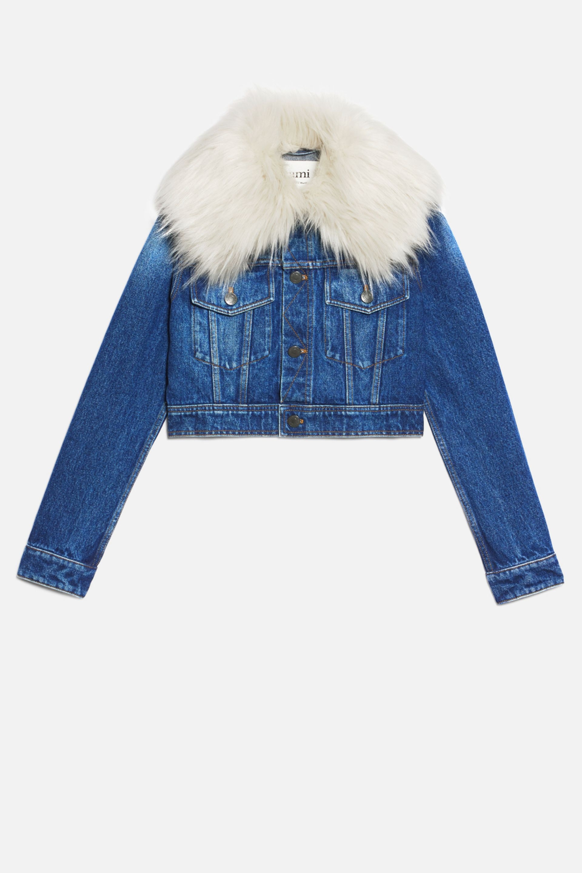 AMI Faux Fur Lined Trucker Jacket Denim