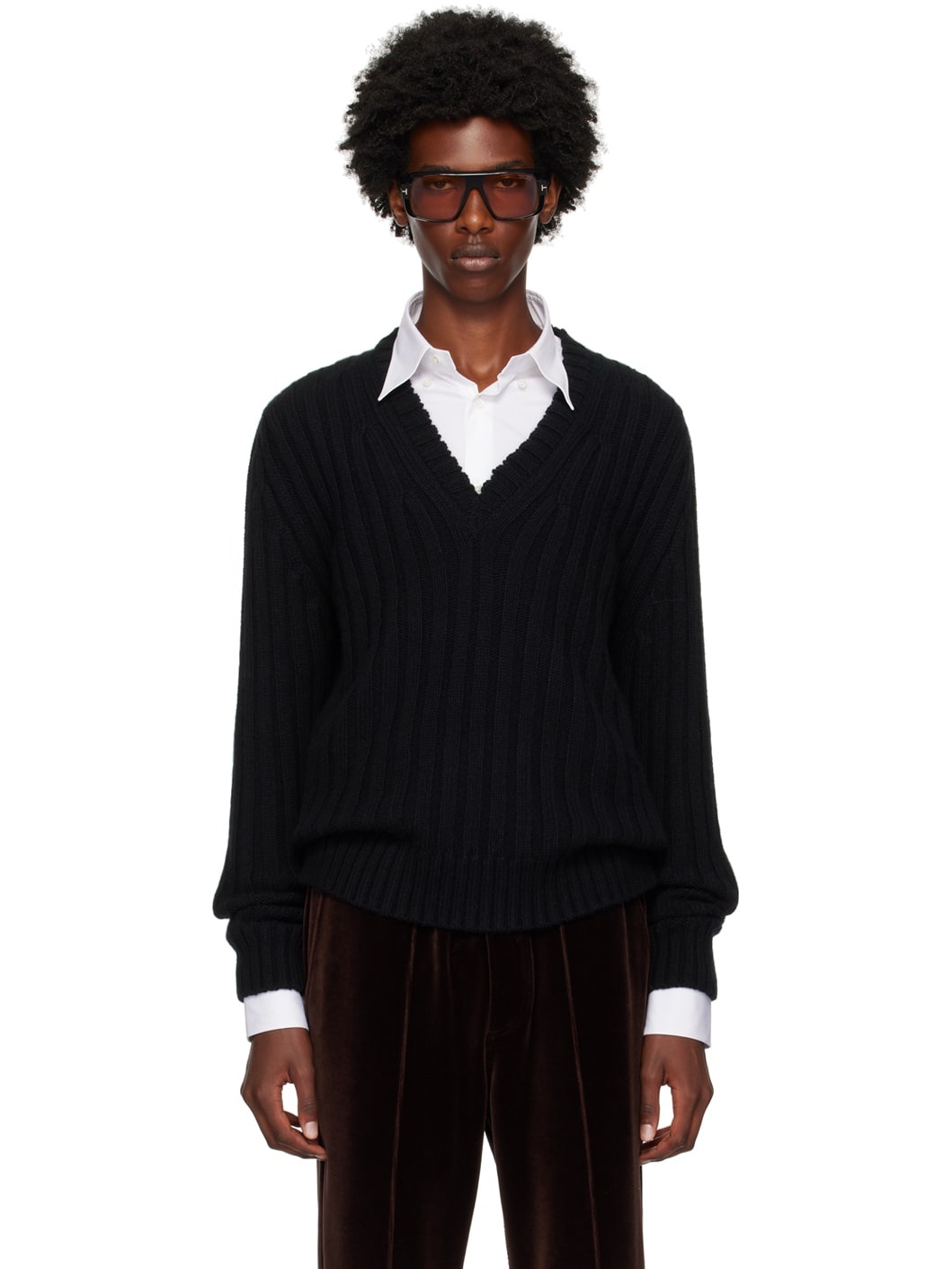 Black V-Neck Sweater - 1