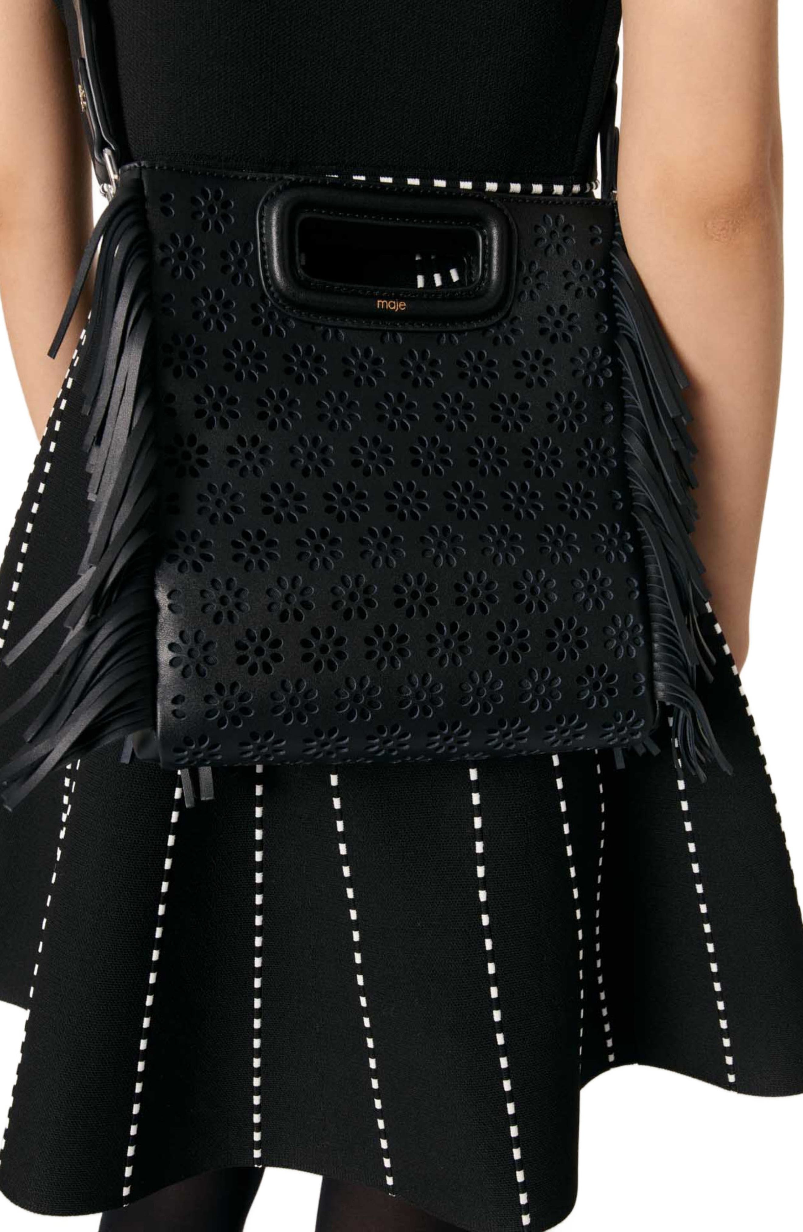 maje Cropped short sleeve cardigan in Black/ecru at Nordstrom - 9