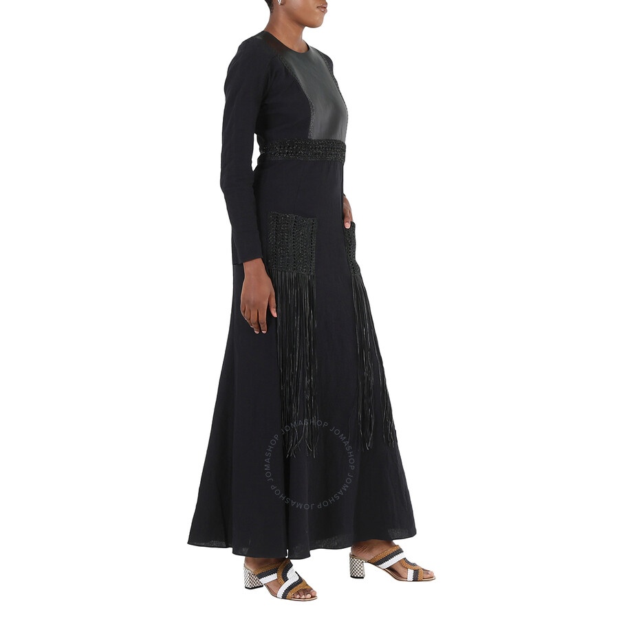 Chloe Ladies Black Crochet-Trim Long Dress, Brand Size 38 (US Size 6) - 5