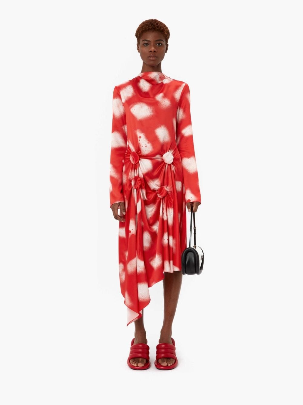 LONG SLEEVE TWISTED DRAPED DRESS - 2