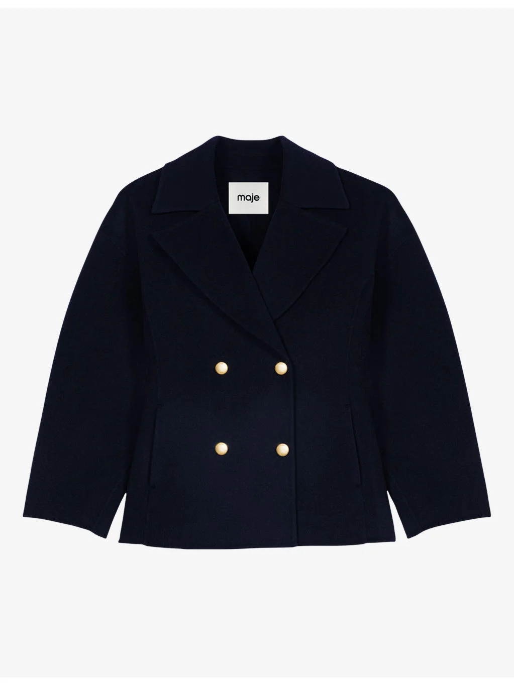 Fitted-Waist Double-Breasted Wool Coat - 1