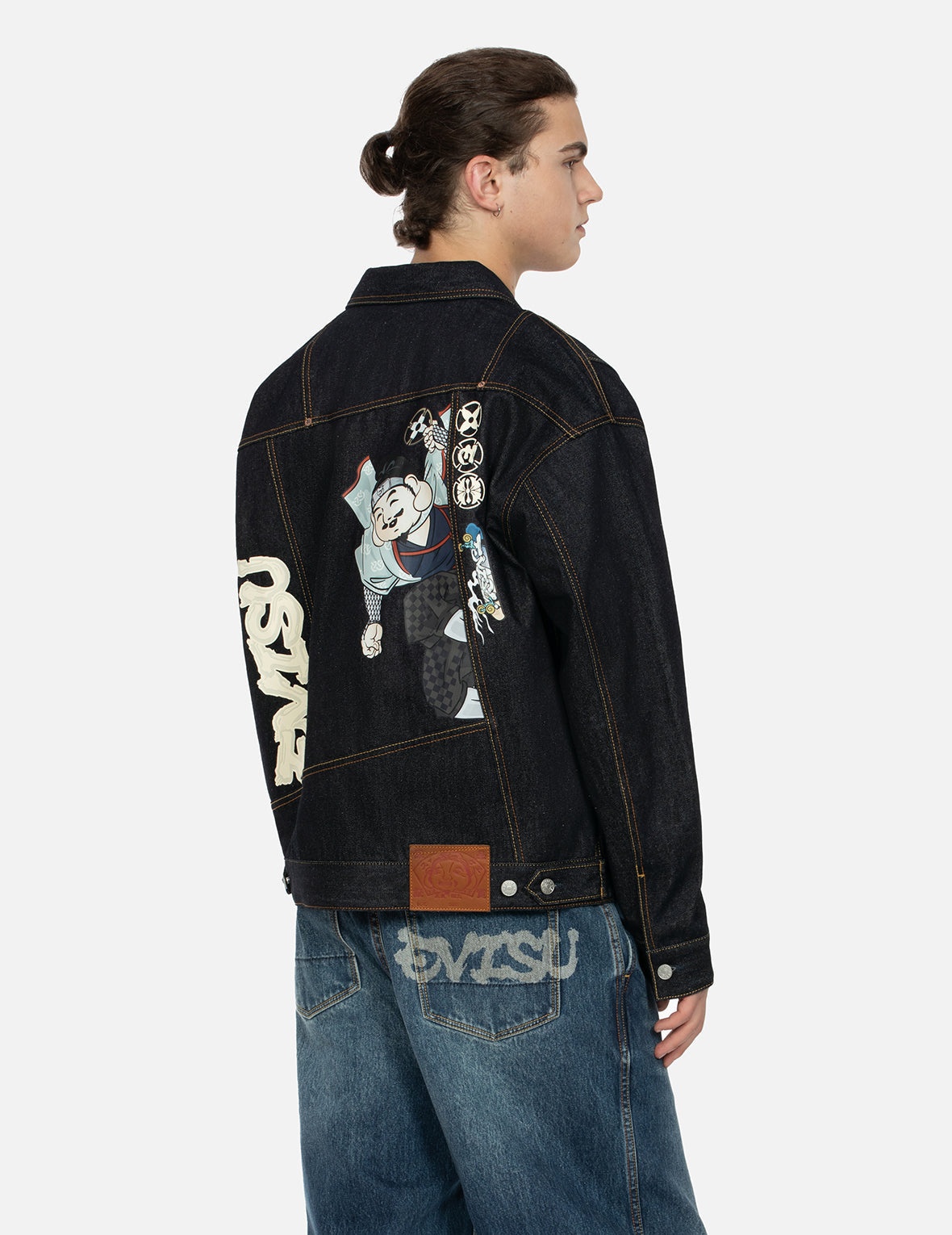 NINJA GODHEAD PRINT LOOSE FIT DECONSTRUCTIVE DENIM JACKET - 7