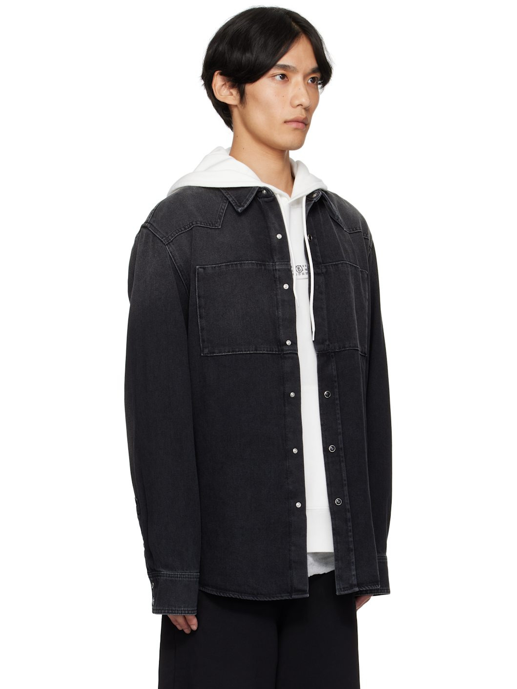 Black Long Sleeve Denim Shirt - 2