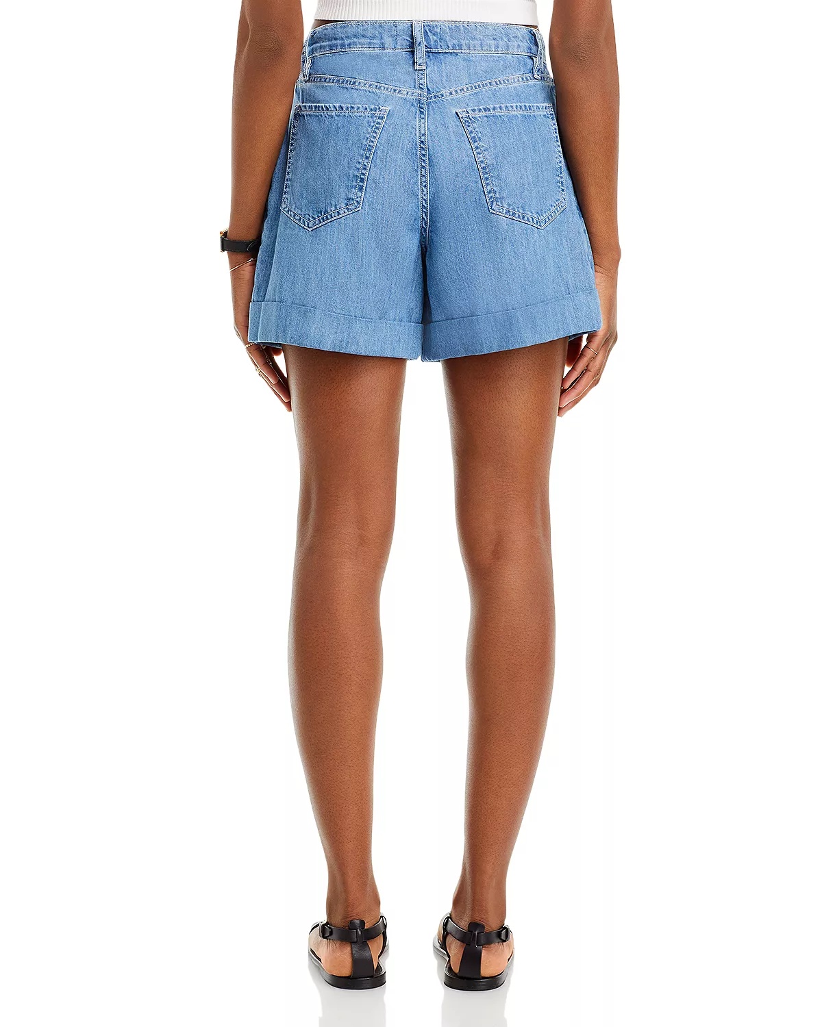 High Rise Pleated Wide Cuff Cotton Shorts - 3