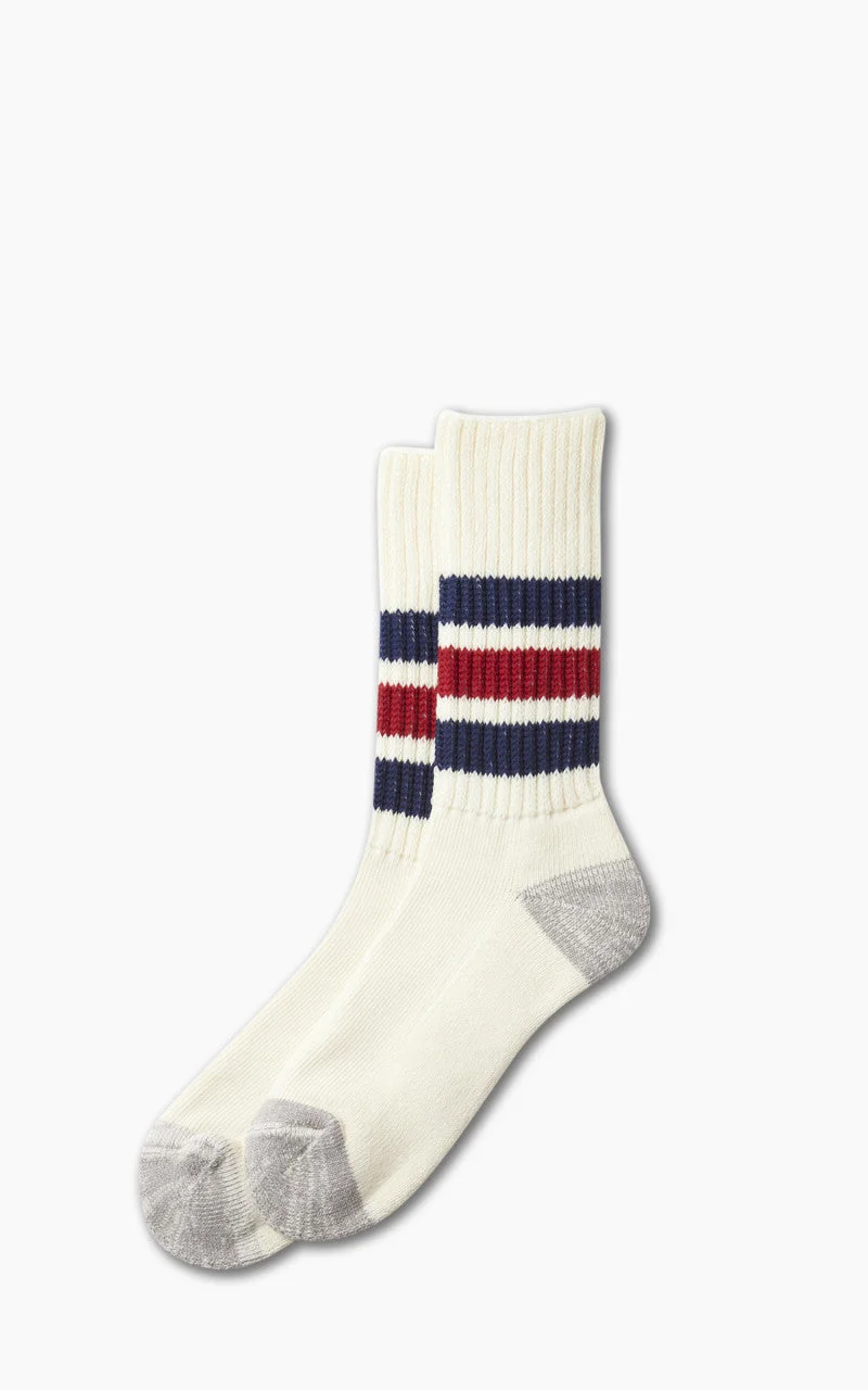 ROTOTO R1255 COARSE RIBBED OLDSCHOOL CREW SOCKS NAVY/DARK RED - 1