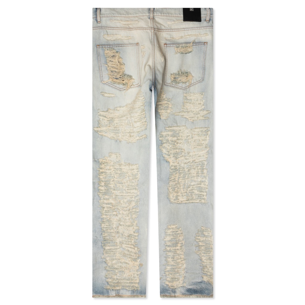 DESTROYED EMBROIDERY JEAN - TAN DENIM BLUE - 2
