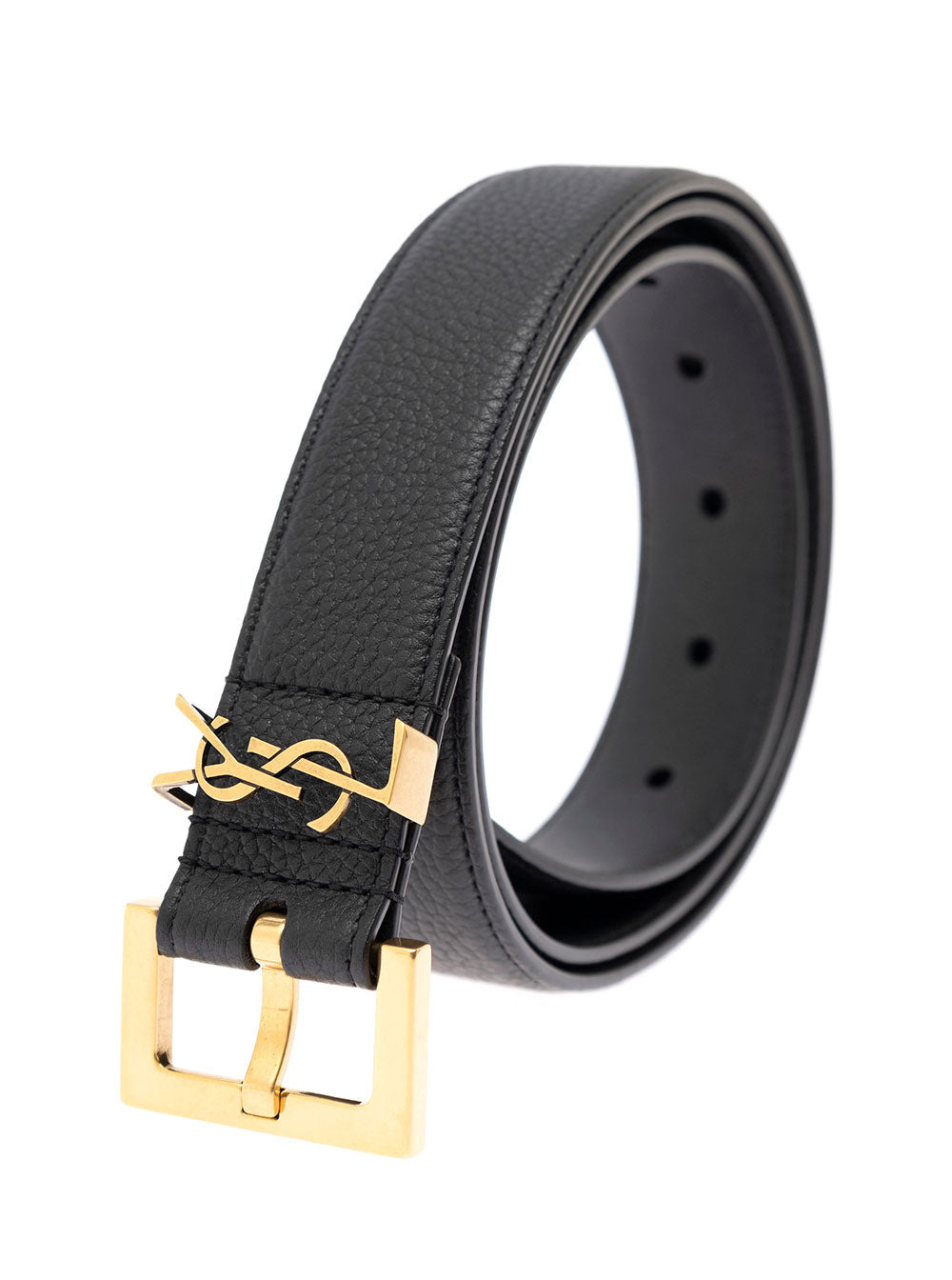 Saint Laurent Men Soft Leather Belt With Gold Metal Buckle Man Ysl - 2