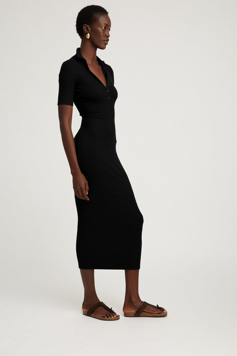 SPRWMN BLACK RIB POLO MAXI DRESS outlook