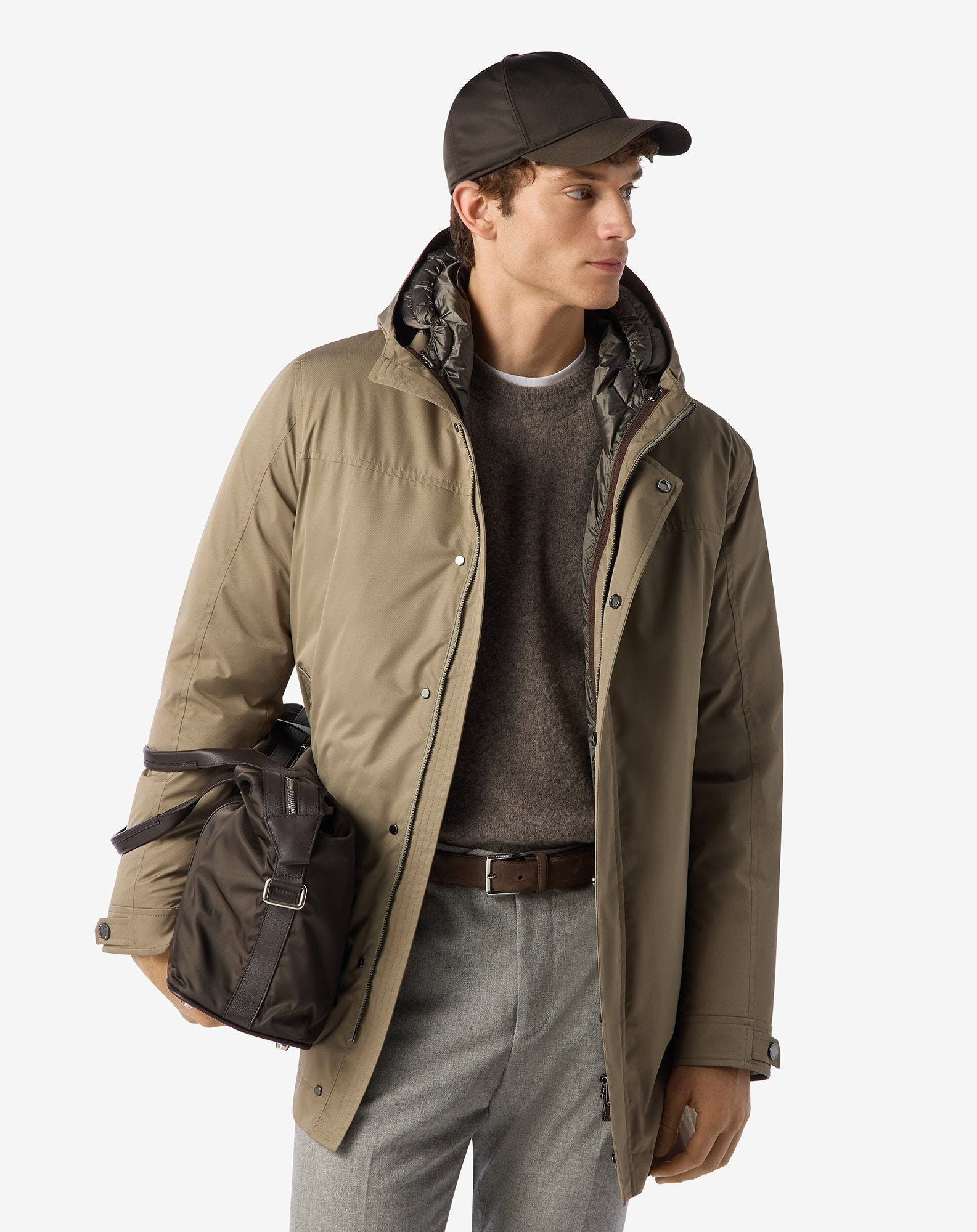 Green technical fabric caban coat - 2