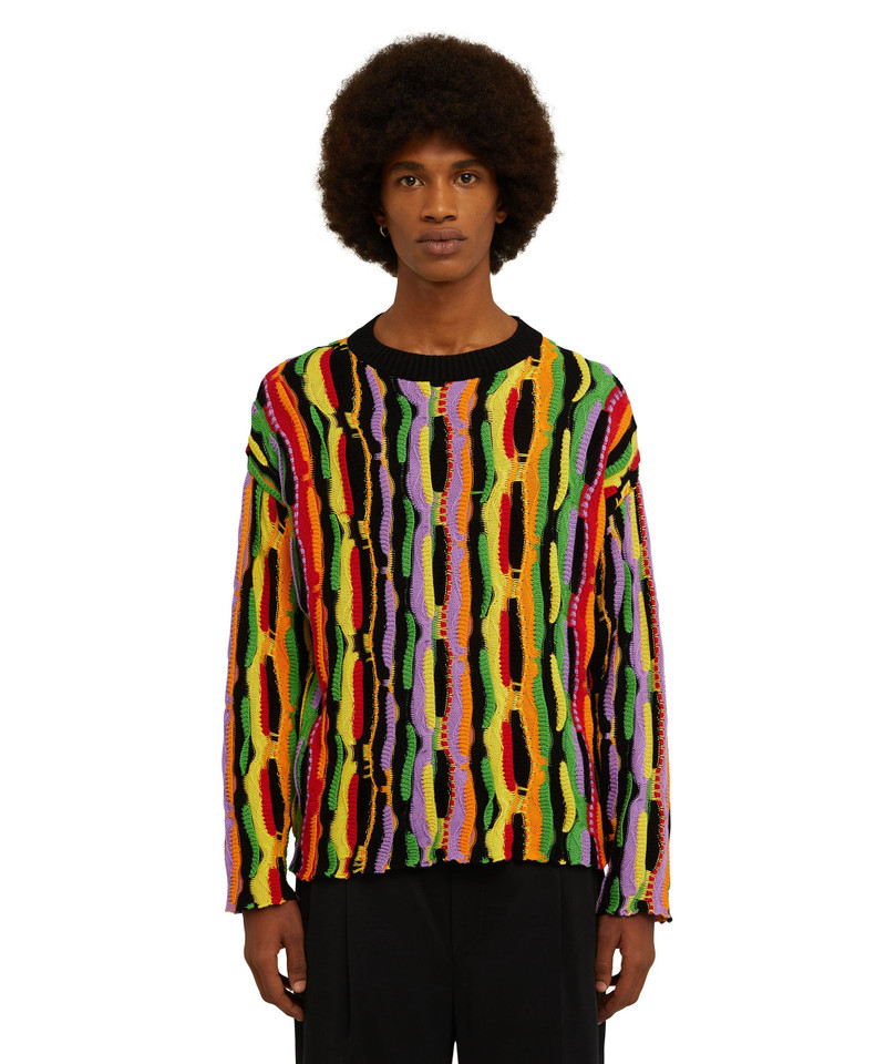 MSGM Cotton knit crewneck sweater with multicolor ruffles outlook
