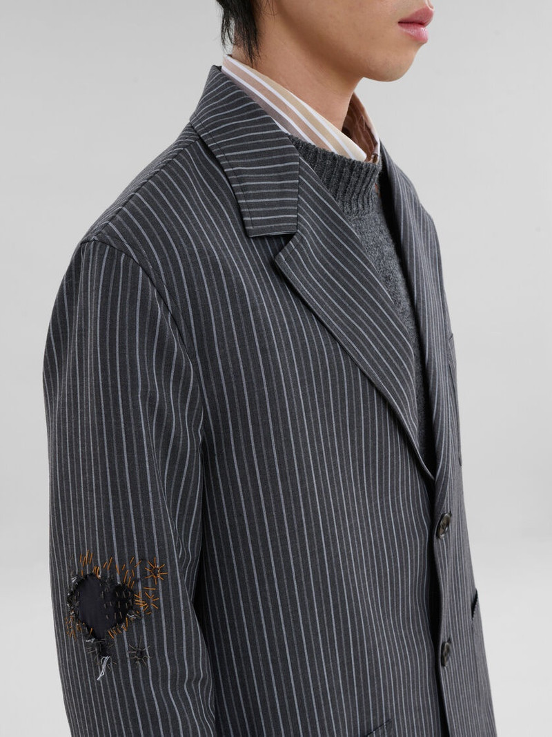 BLACK PINSTRIPE WOOL BLAZER WITH MARNI MENDING PATCHES 5