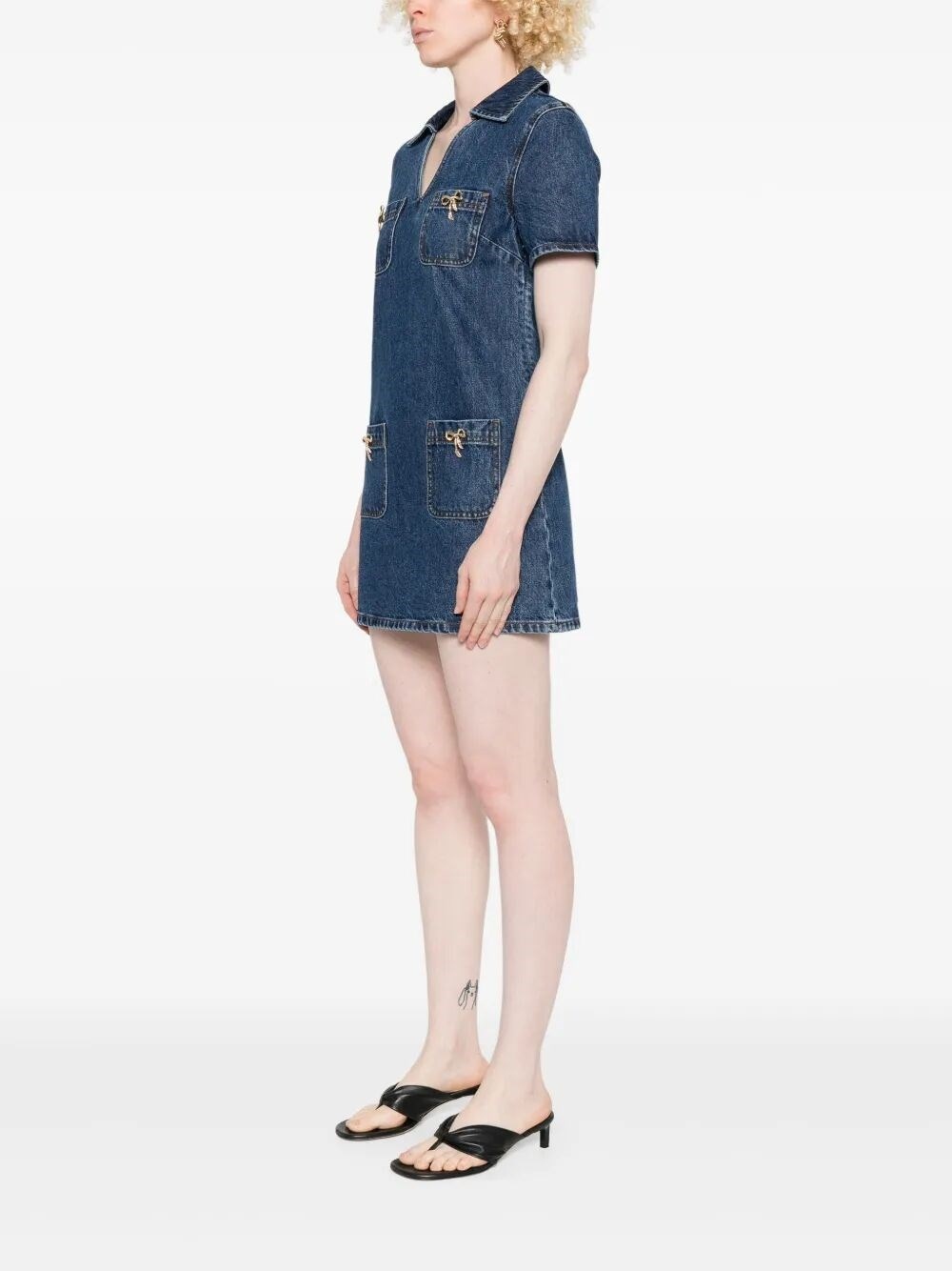 Denim Crystal Bow Mini Dress - 5