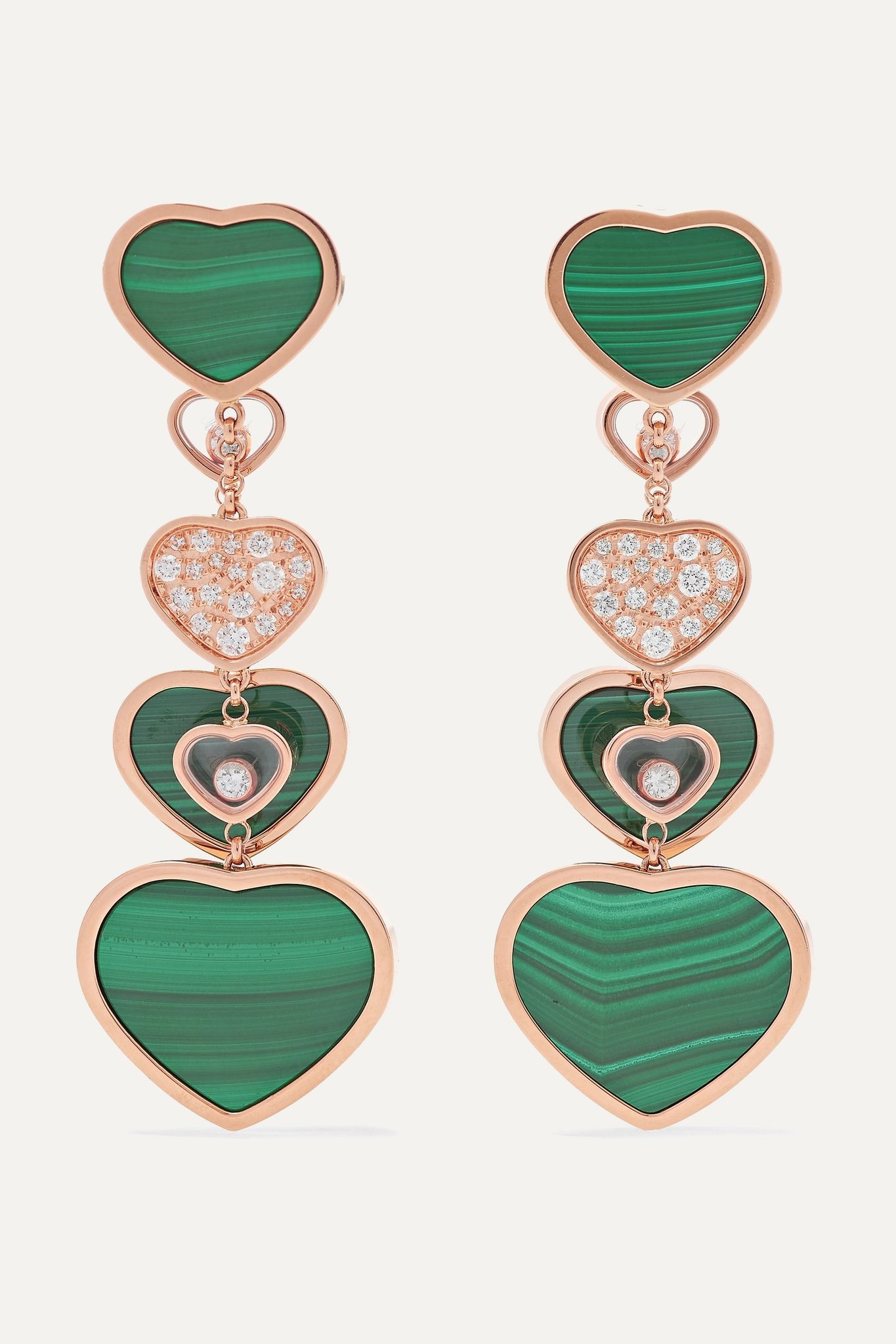 Happy Hearts 18-karat rose gold, diamond and malachite earrings - 1