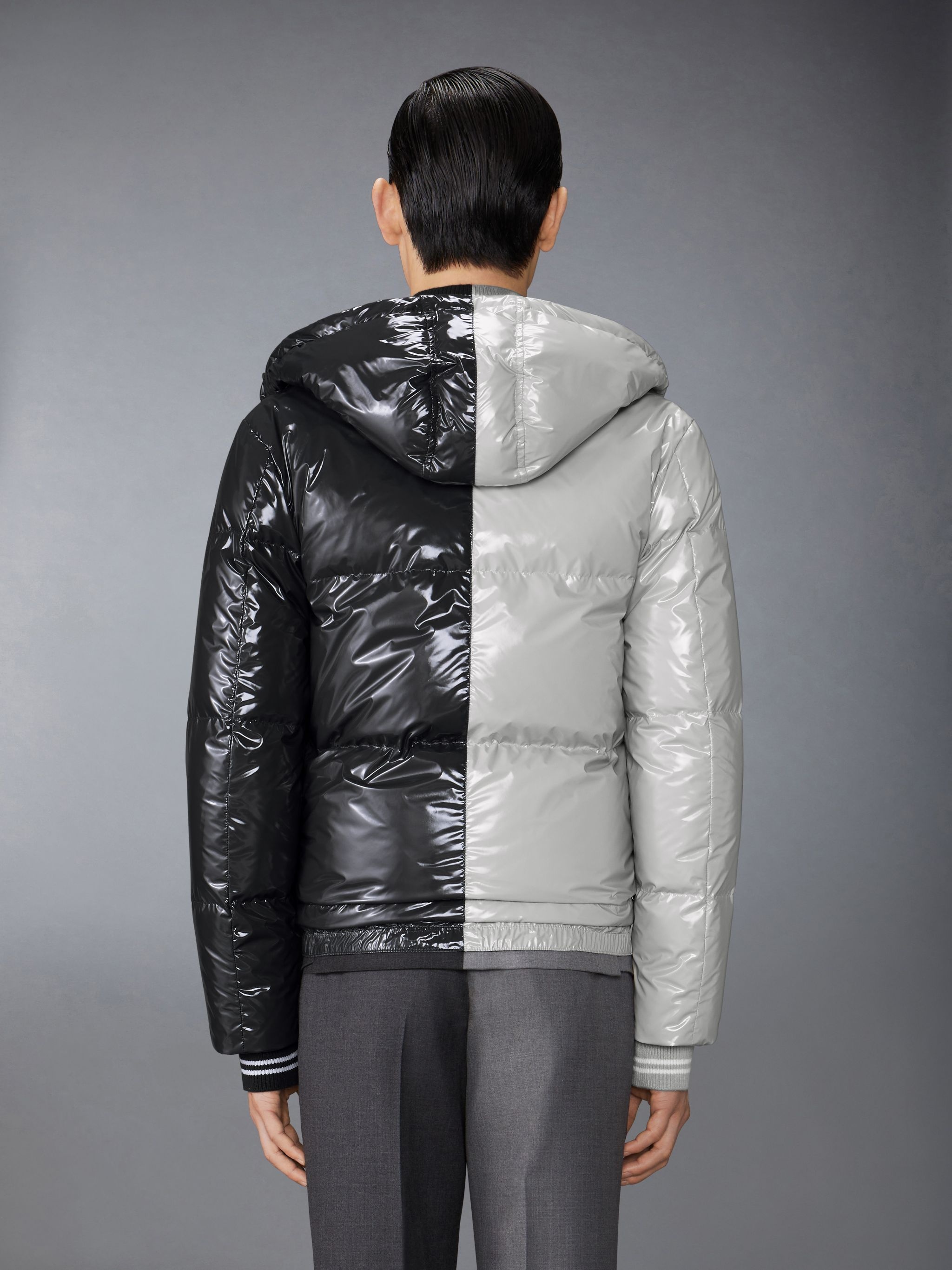 Funmix Glossy Tech Down Fill Detachable Hood Bomber - 4