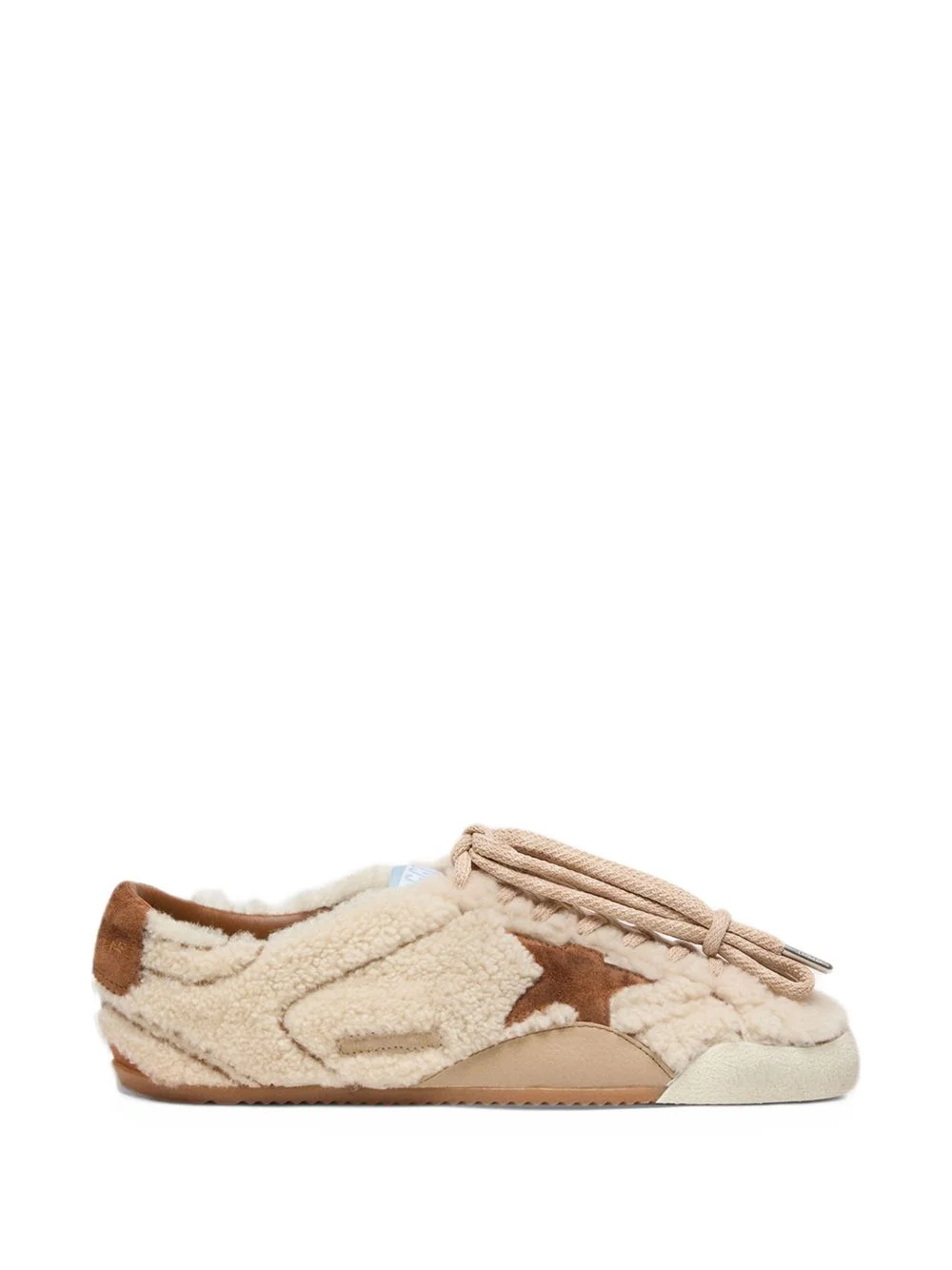 true-star in beige shearling with tan leather star sneakers - 1