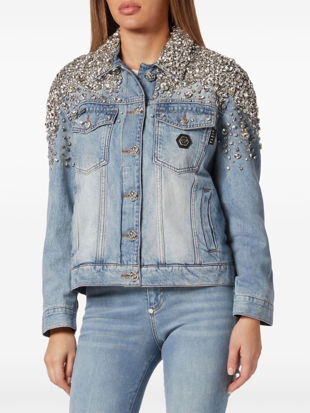 crystal-embellished denim jacket - 3