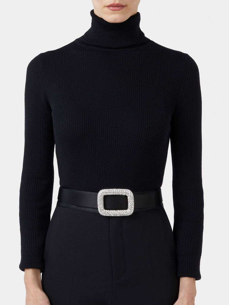 Roger Vivier Viv' Choc Strass Buckle Belt in Satin outlook