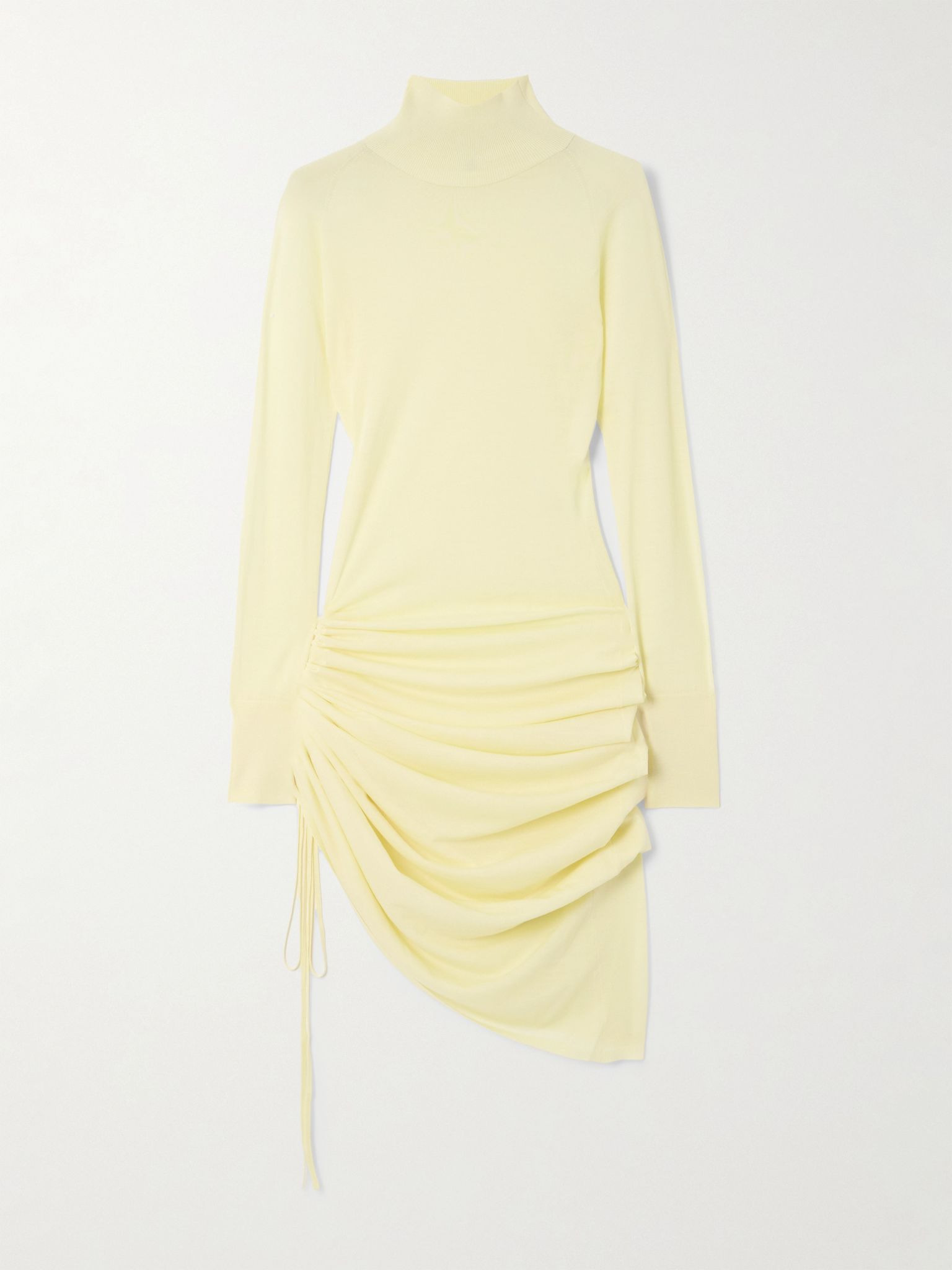 Gathered wool-blend turtleneck midi dress Yellow - 1