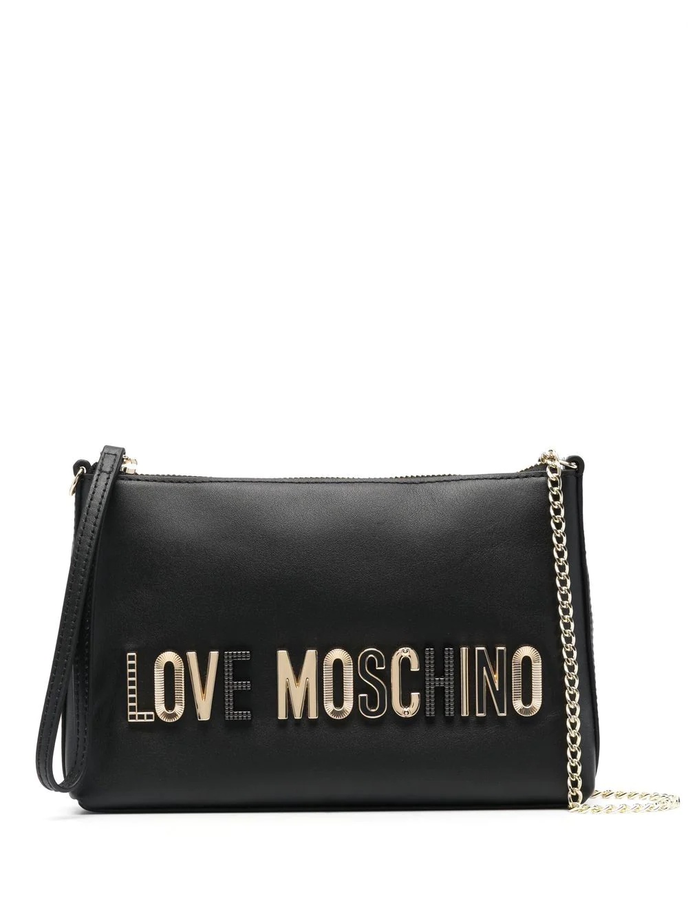 logo-plaque leather clutch bag - 1