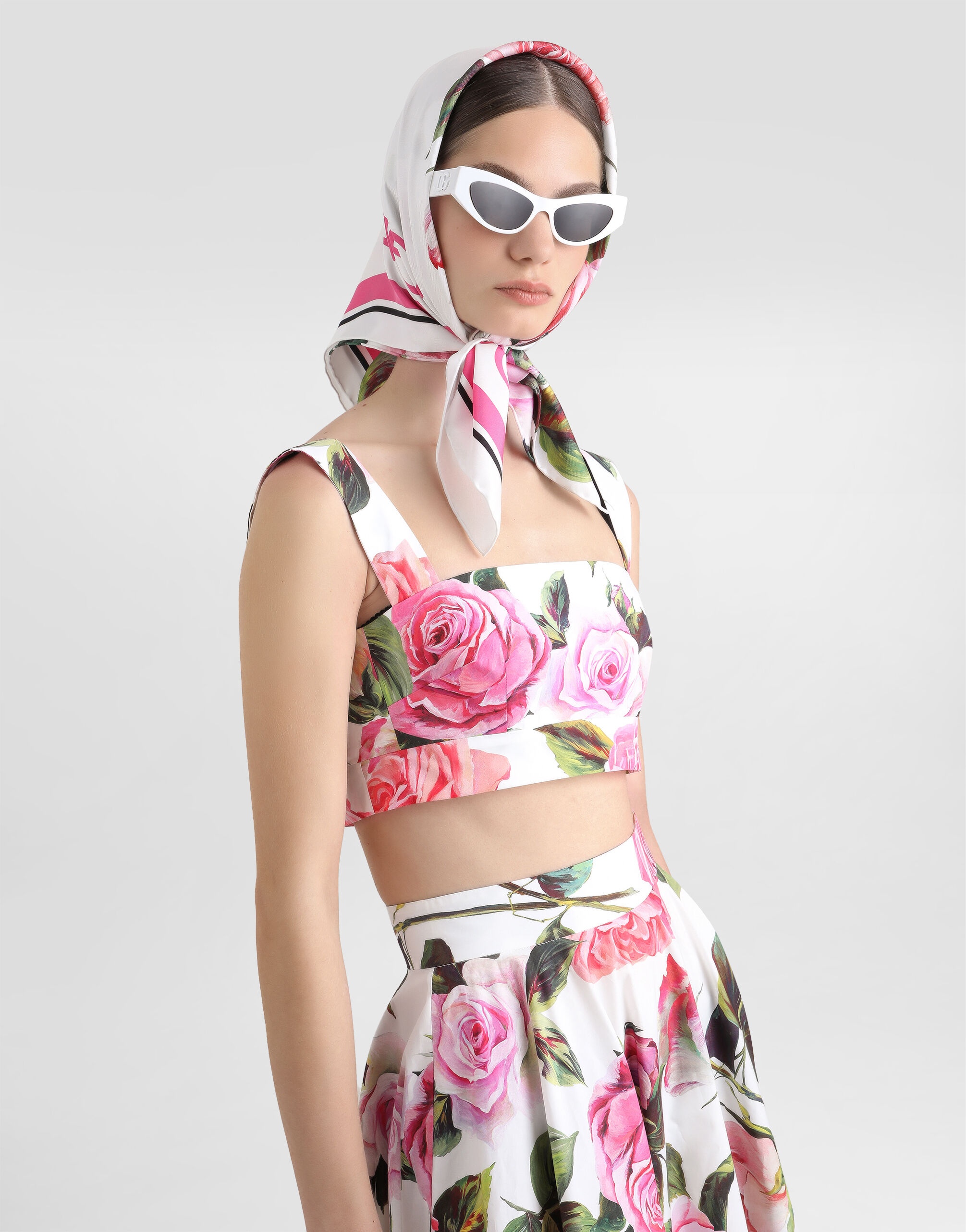 Cotton bralette top with rose print - 4