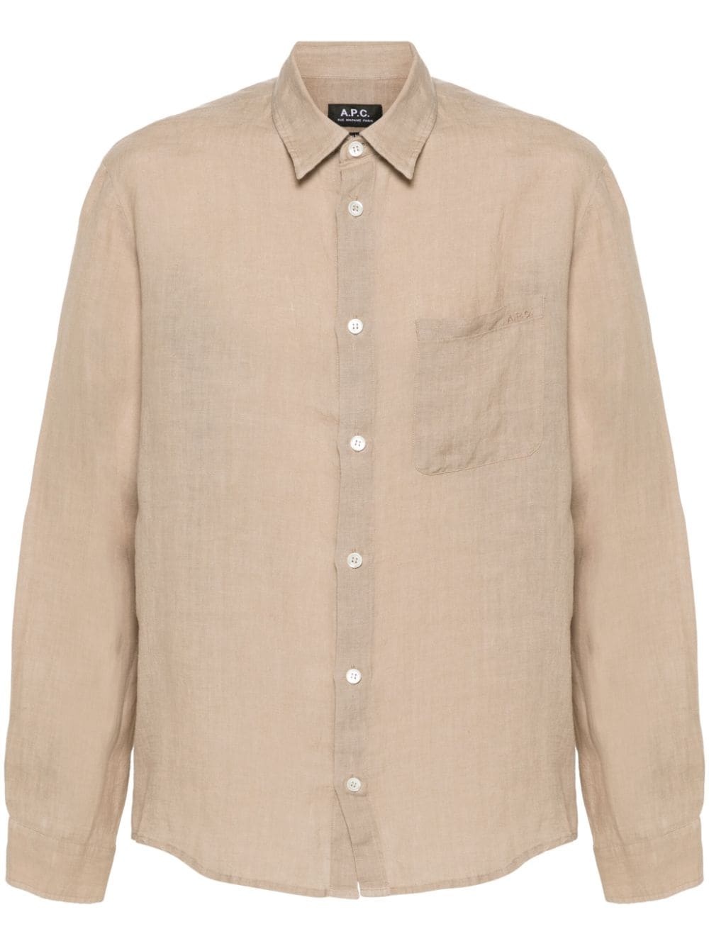 logo-embroidered linen shirt - 1