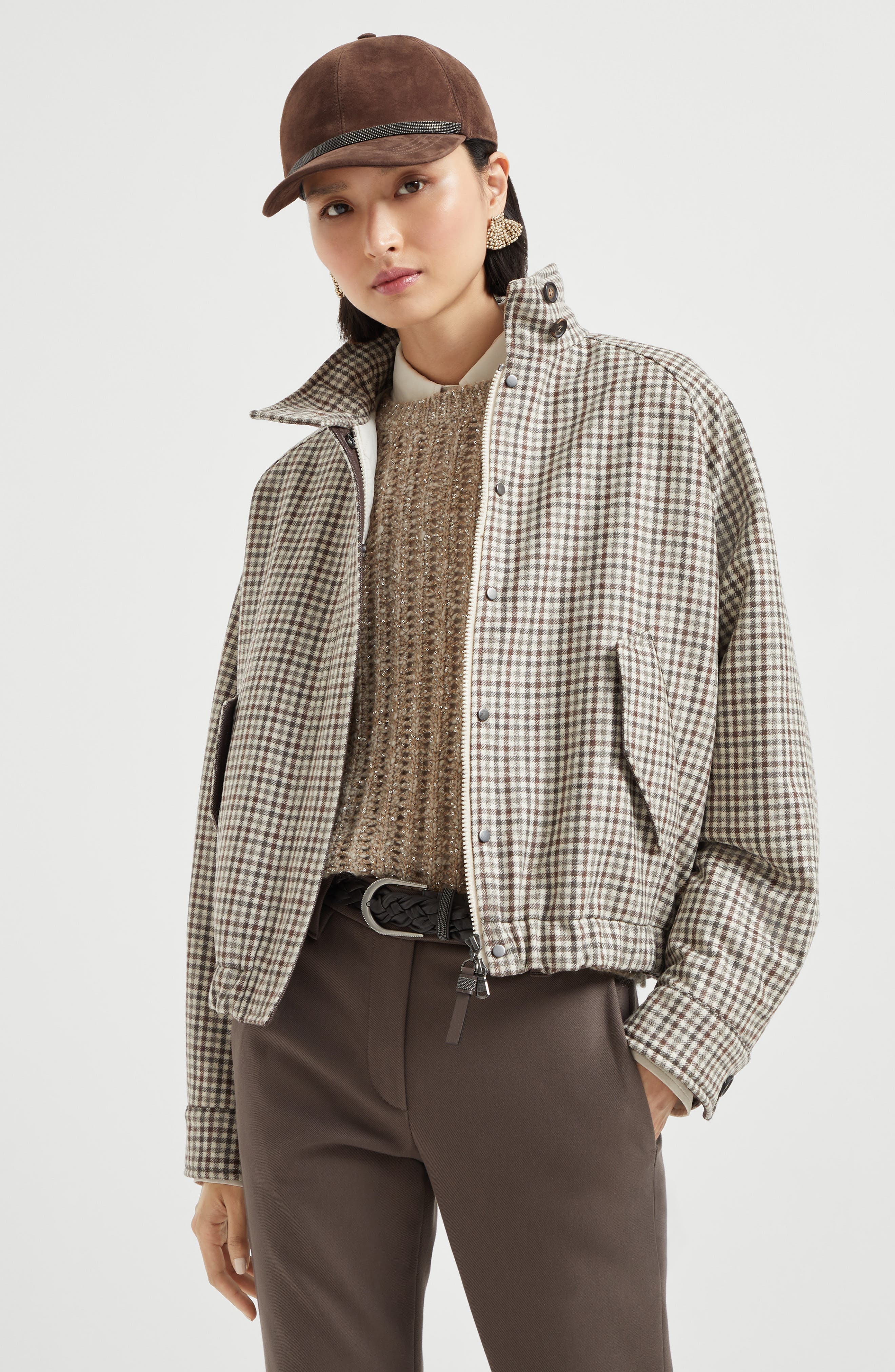 Brunello Cucinelli Checked flannel bomber jacket in Brown at Nordstrom - 2