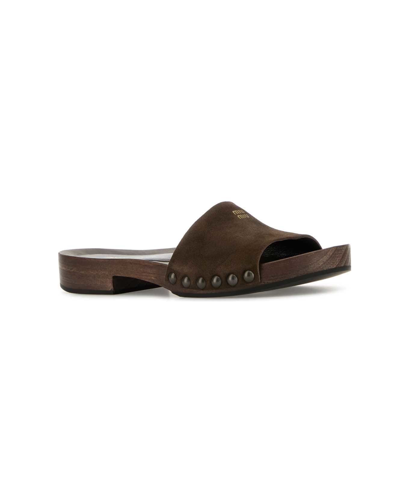 Brown Suede Clogs - 2