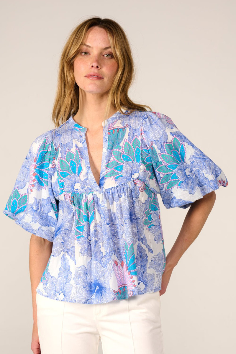Blouse Flores - Blue Padang 1